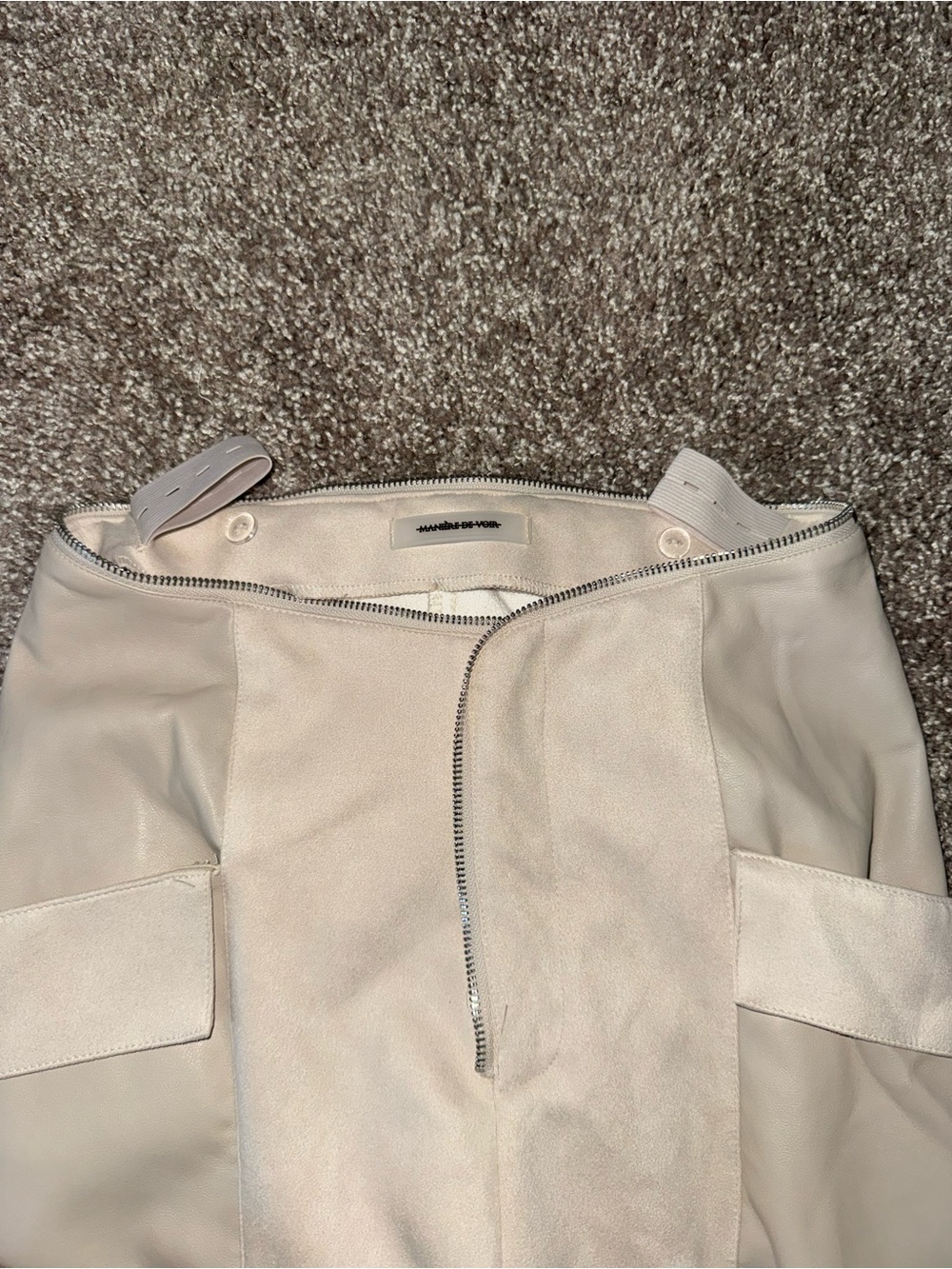 Maniere De Voir Cream High-Rise Wide Leg Trousers